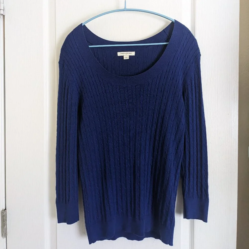 100% Cotton Banana Republic Royal Blue, Cobalt Cable Knit Spring Sweater - Large - Picture 1 of 3